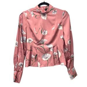 Forever 21 Pink Career Long Sleeve Blouse Top Shirt Floral Feminine S